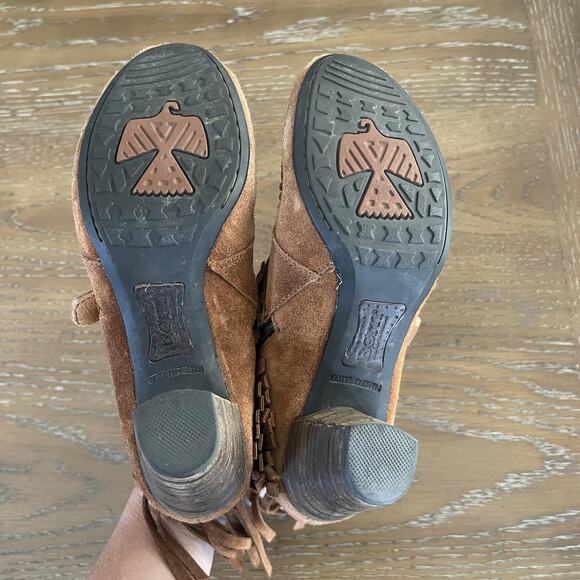 Born Boots Womens Size 7 Brown Suede Fringe Western Chunky Heel Shoes Festival - Picture 5 of 10